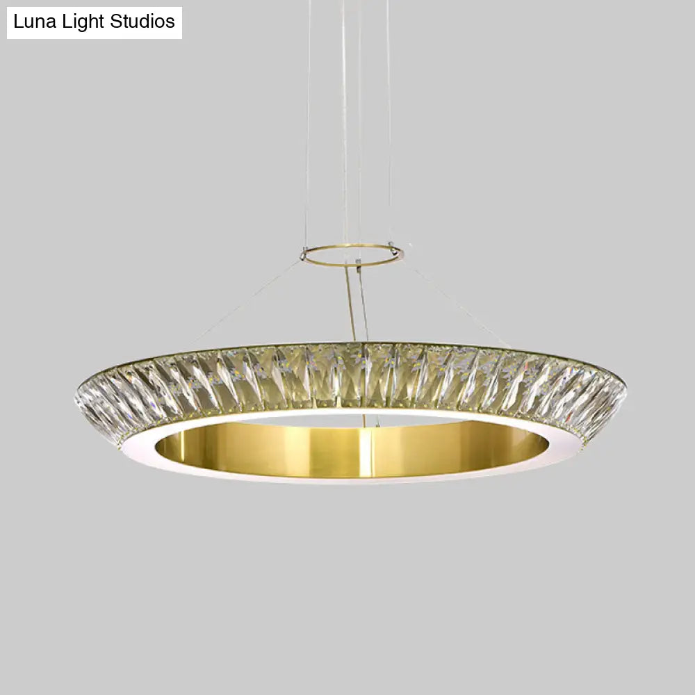 Modern Led Crystal Chandelier Ceiling Pendant Light - Gold Ring Dining Room Fixture