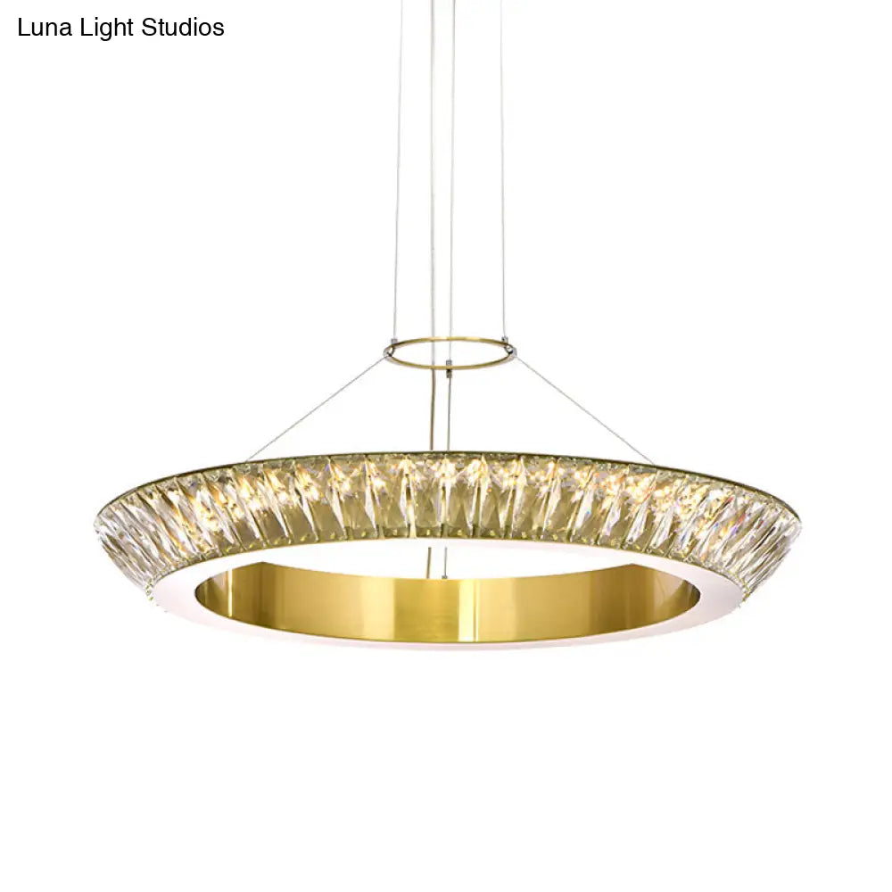 Modern Led Crystal Chandelier Ceiling Pendant Light - Gold Ring Dining Room Fixture