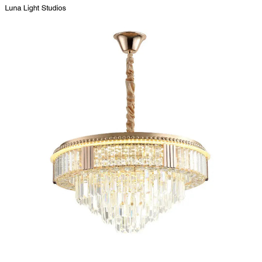 Modern Led Suspension Chandelier With Clear Rectangle Crystals For Dining Room