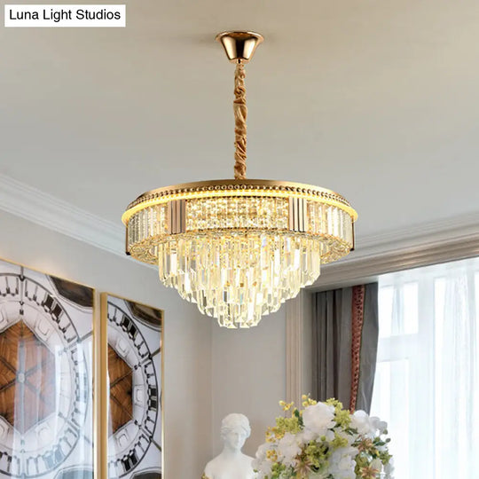 Modern Led Suspension Chandelier With Clear Rectangle Crystals For Dining Room