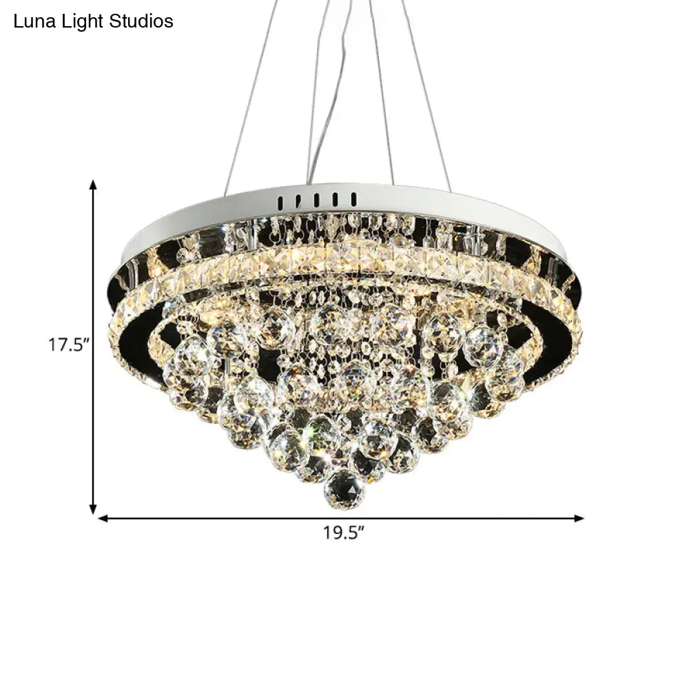 Modern Led Chrome Crystal Cone Chandelier For Sitting Room Down Lighting Pendant