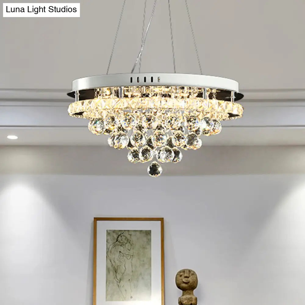 Modern Led Chrome Crystal Cone Chandelier For Sitting Room Down Lighting Pendant