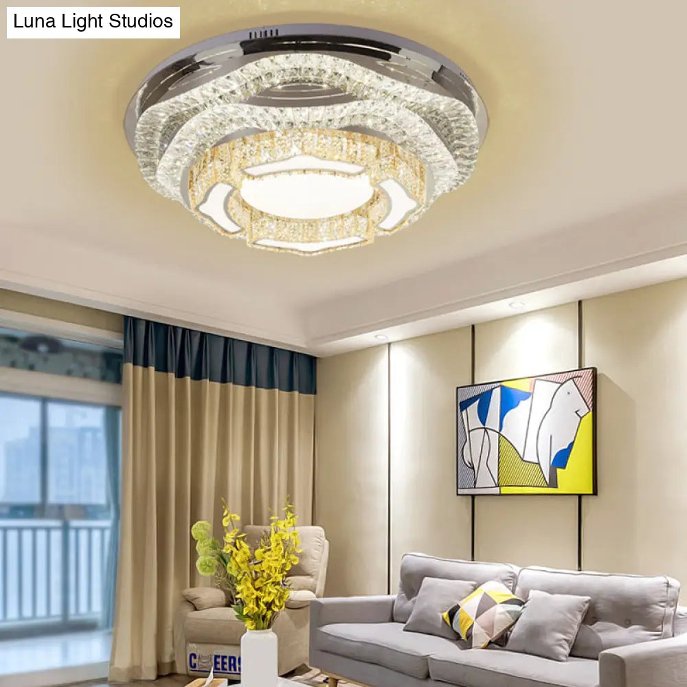 Modern Led Crystal Dome Flush Mount Ceiling Light In Chrome With Star/Gyro Pattern For Living Room