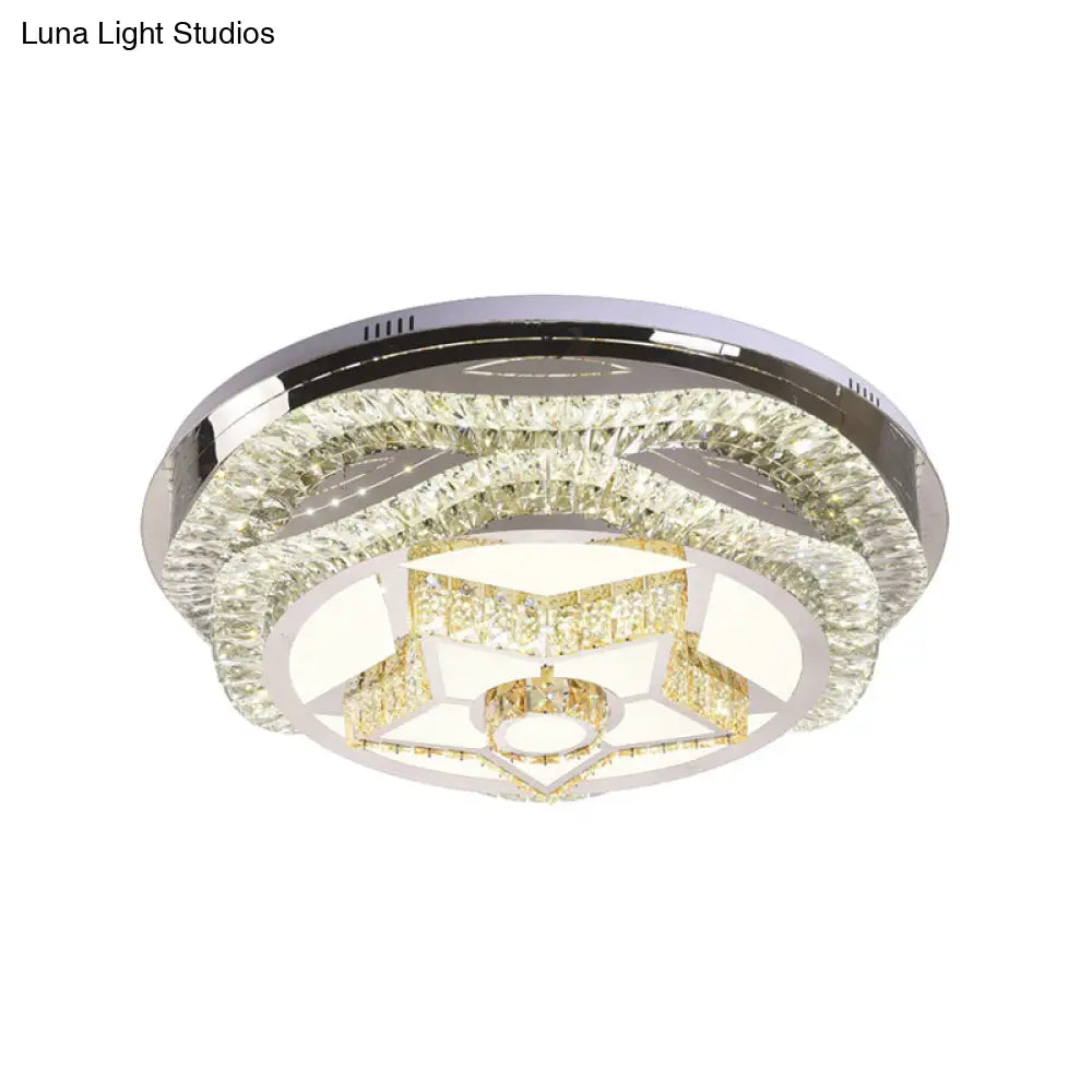 Modern Led Crystal Dome Flush Mount Ceiling Light In Chrome With Star/Gyro Pattern For Living Room
