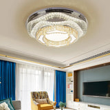 Modern Led Crystal Dome Flush Mount Ceiling Light In Chrome With Star/Gyro Pattern For Living Room