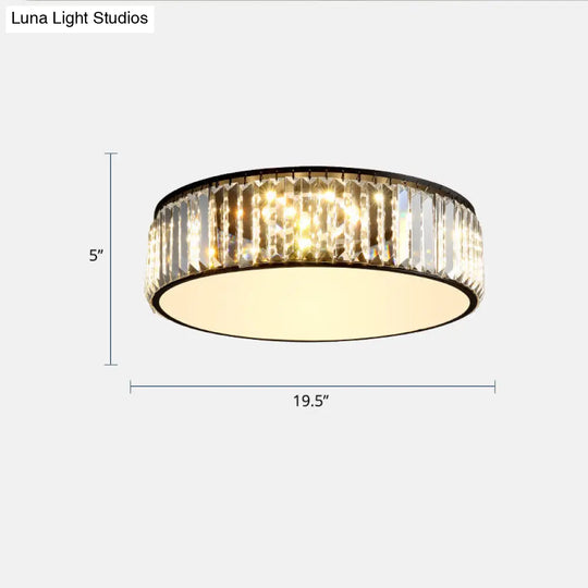 Modern Led Crystal Drum Flush Mount Ceiling Light Fixture For Bedrooms Black / 19.5