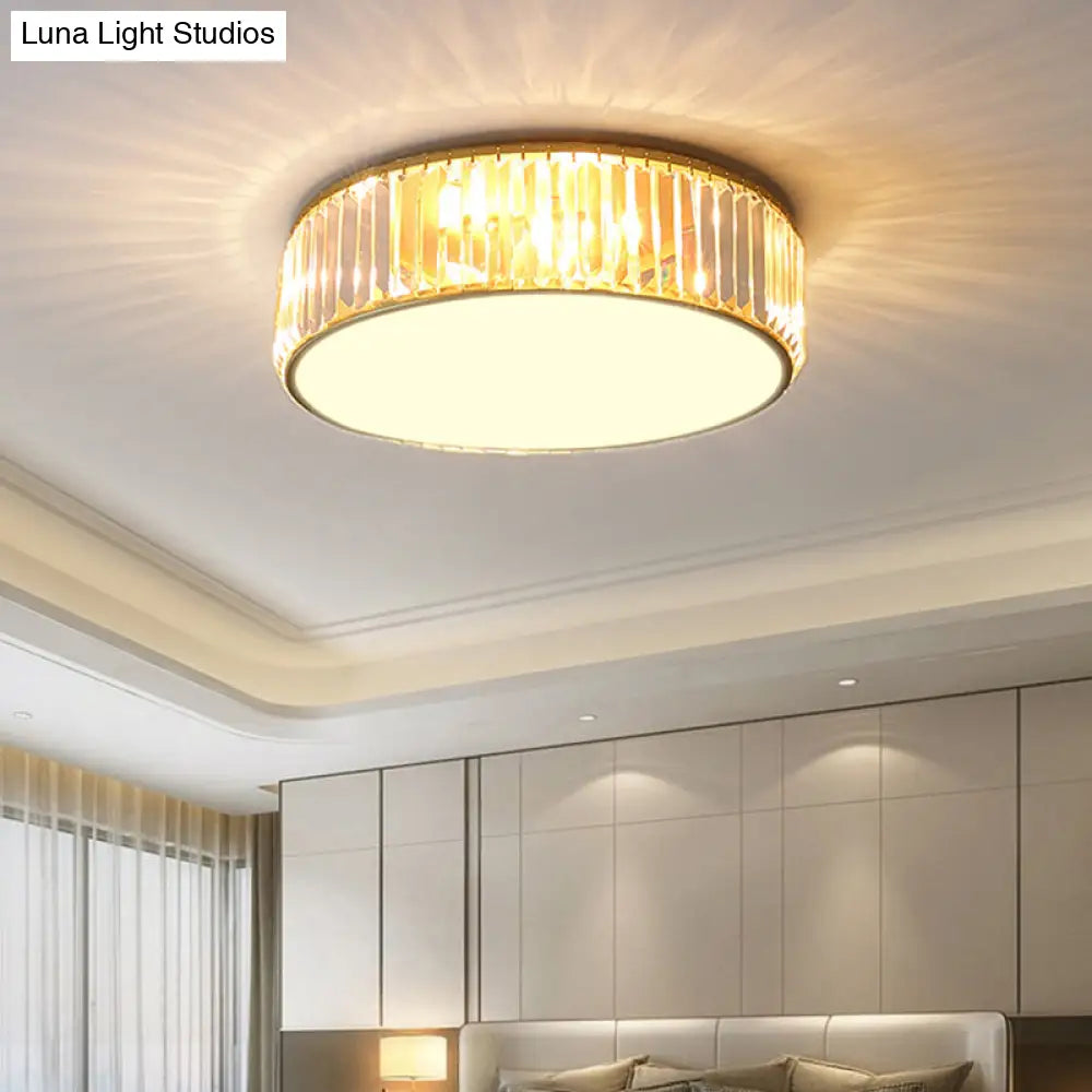 Modern Led Crystal Drum Flush Mount Ceiling Light Fixture For Bedrooms