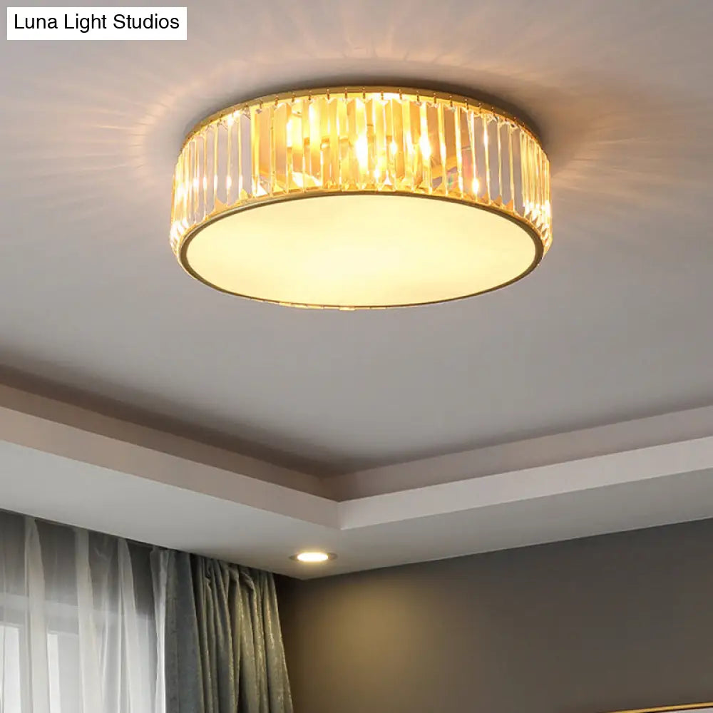 Modern Led Crystal Drum Flush Mount Ceiling Light Fixture For Bedrooms