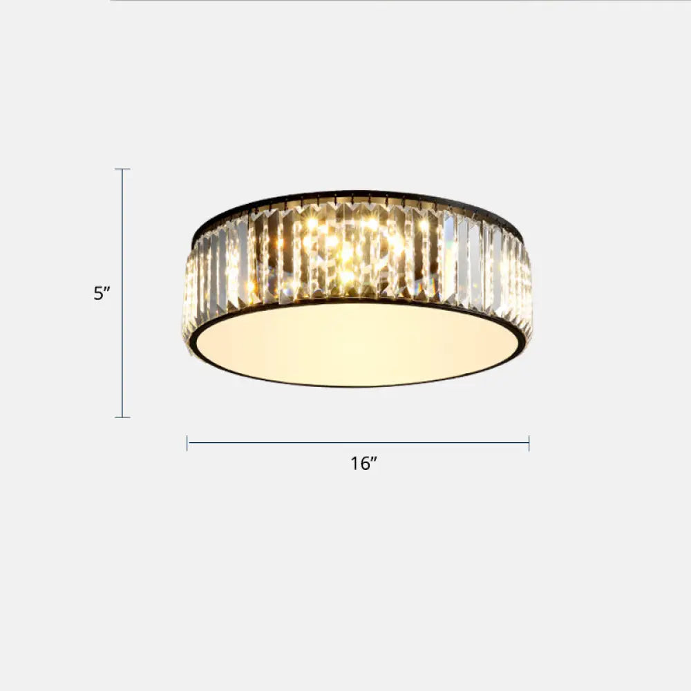 Modern Led Crystal Drum Flush Mount Ceiling Light Fixture For Bedrooms Black / 16’