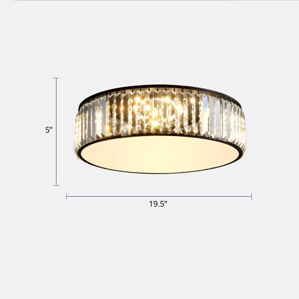 Modern Led Crystal Drum Flush Mount Ceiling Light Fixture For Bedrooms Black / 19.5’