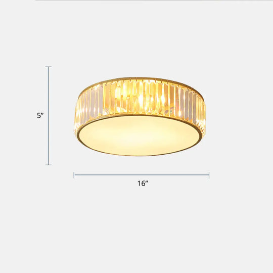 Modern Led Crystal Drum Flush Mount Ceiling Light Fixture For Bedrooms Gold / 16’