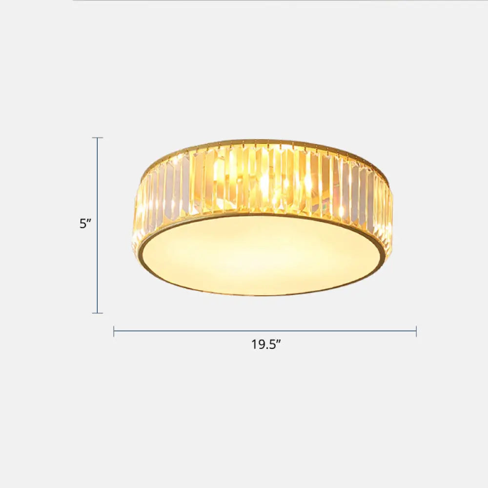 Modern Led Crystal Drum Flush Mount Ceiling Light Fixture For Bedrooms Gold / 19.5’