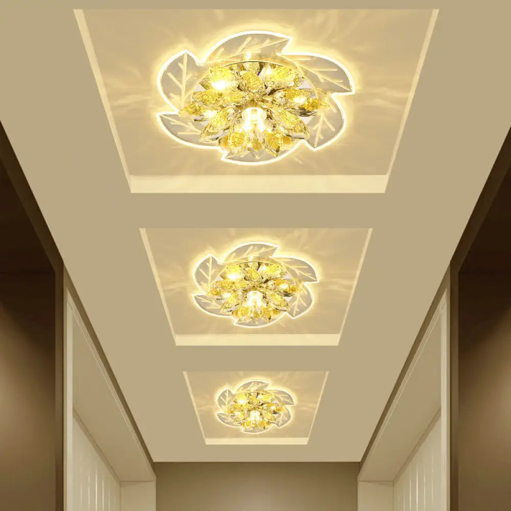 Modern Led Crystal Flower Ceiling Light Flush Mount Clear