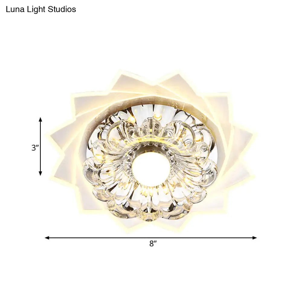 Modern Led Crystal Flower Flushmount Light - Warm/White Corridor Ceiling Fixture