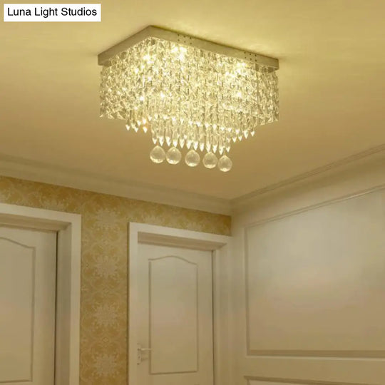 Modern Led Crystal Flush Ceiling Light - Clear Rectangle 19.5’/23.5’ Dia Lamp For Kitchen