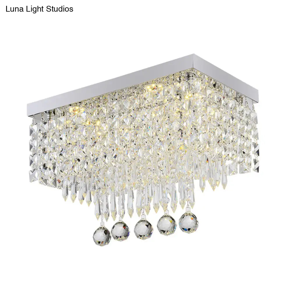 Modern Led Crystal Flush Ceiling Light - Clear Rectangle 19.5’/23.5’ Dia Lamp For Kitchen