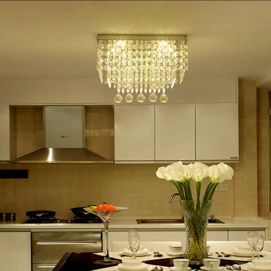 Modern Led Crystal Flush Ceiling Light - Clear Rectangle 19.5’/23.5’ Dia Lamp For Kitchen / 23.5’