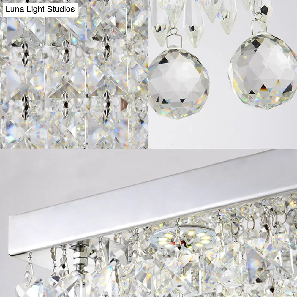 Modern Led Crystal Flush Ceiling Light - Clear Rectangle 19.5’/23.5’ Dia Lamp For Kitchen