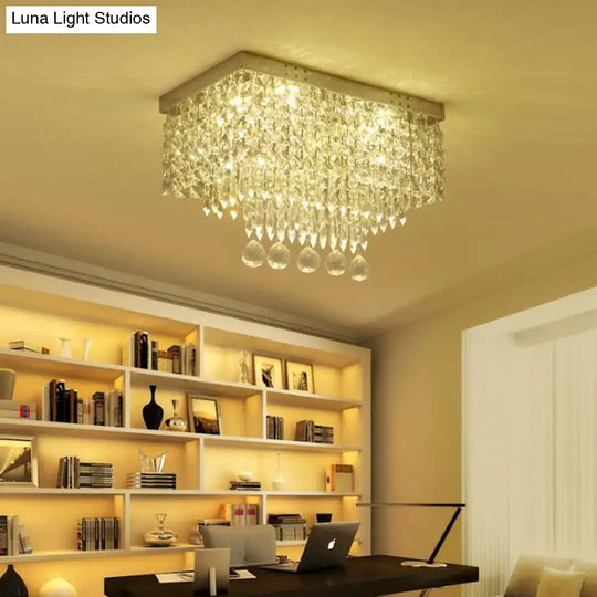 Modern Led Crystal Flush Ceiling Light - Clear Rectangle 19.5/23.5 Dia Lamp For Kitchen / 19.5