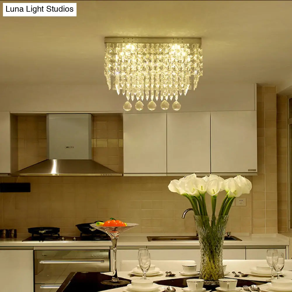 Modern Led Crystal Flush Ceiling Light - Clear Rectangle 19.5/23.5 Dia Lamp For Kitchen / 23.5