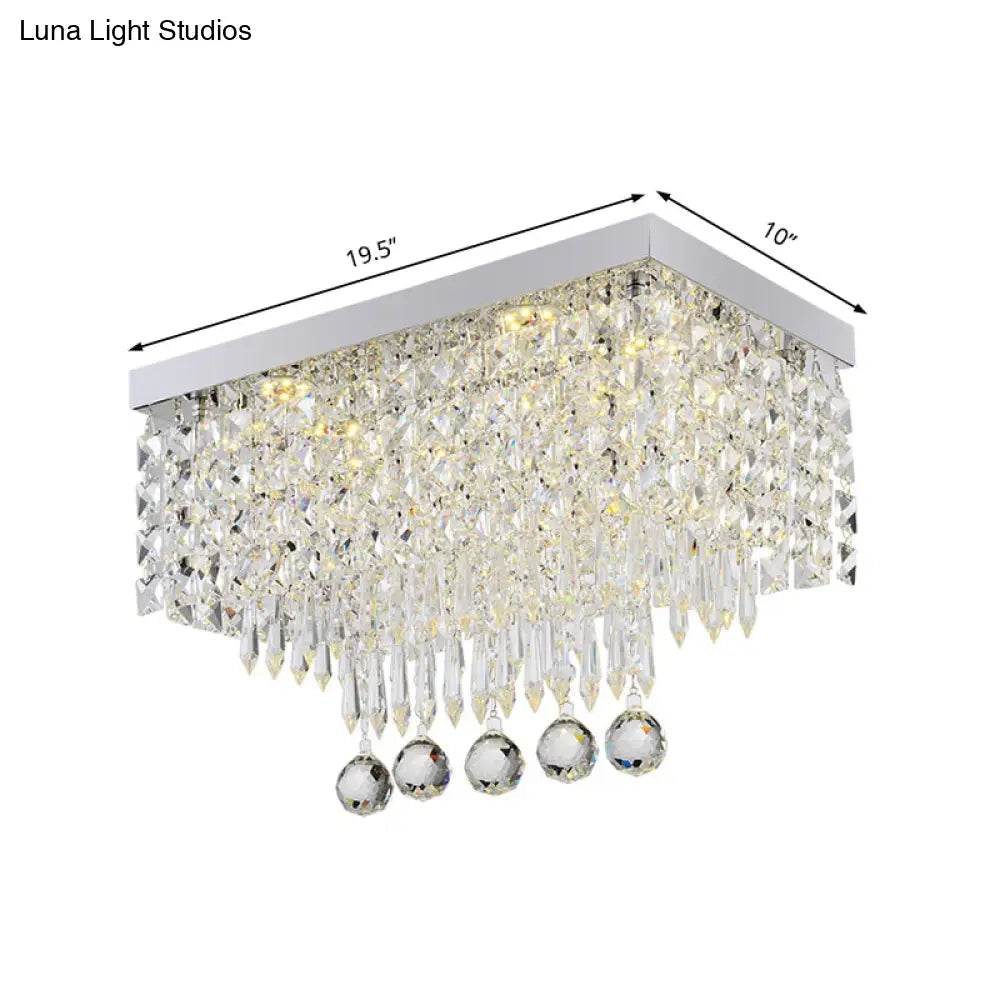 Modern Led Crystal Flush Ceiling Light - Clear Rectangle 19.5’/23.5’ Dia Lamp For Kitchen