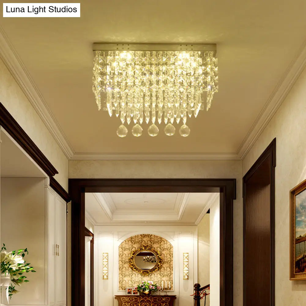 Modern Led Crystal Flush Ceiling Light - Clear Rectangle 19.5’/23.5’ Dia Lamp For Kitchen