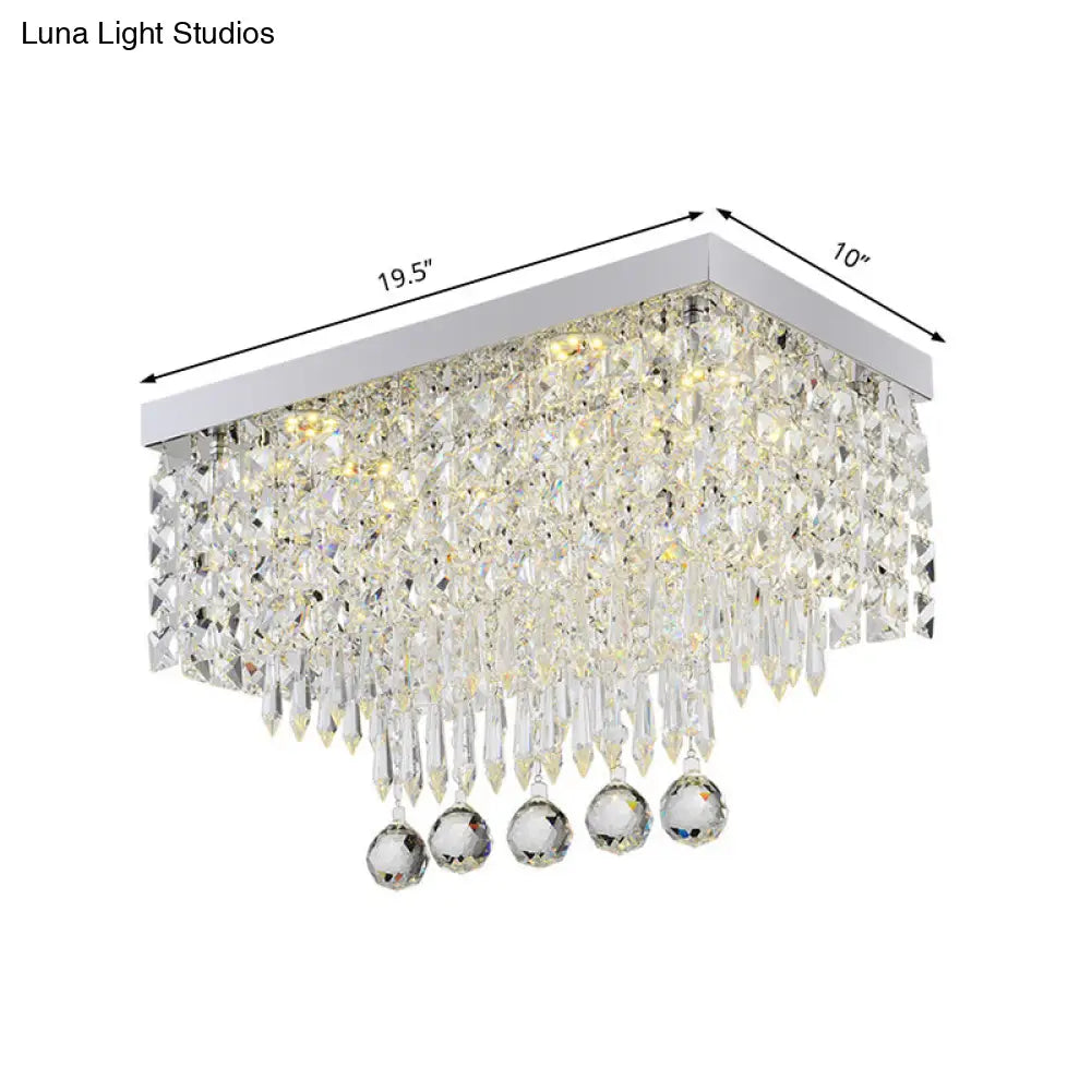 Modern Led Crystal Flush Ceiling Light - Clear Rectangle 19.5/23.5 Dia Lamp For Kitchen