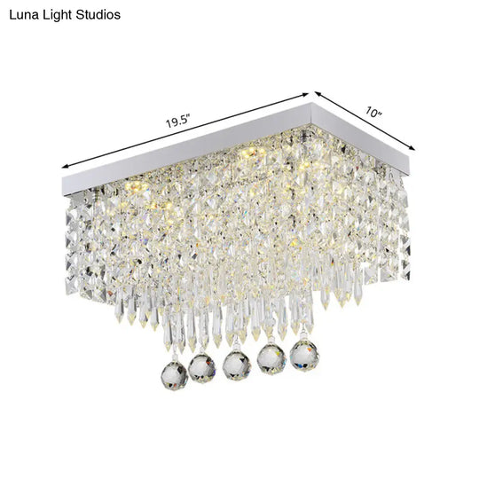 Modern Led Crystal Flush Ceiling Light - Clear Rectangle 19.5/23.5 Dia Lamp For Kitchen