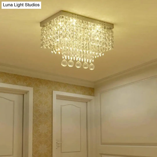 Modern Led Crystal Flush Ceiling Light - Clear Rectangle 19.5/23.5 Dia Lamp For Kitchen