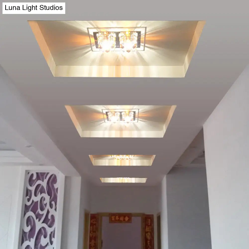 Modern Led Crystal Flush Ceiling Light Fixture - Rectangular Corridor