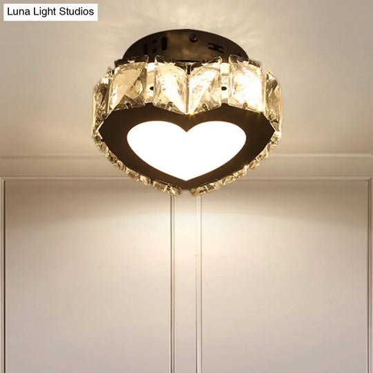Modern Led Crystal Flush Light For Hallways With Chrome Finish / Loving Heart