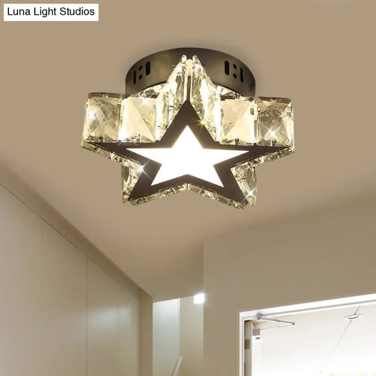 Modern Led Crystal Flush Light For Hallways With Chrome Finish / Star