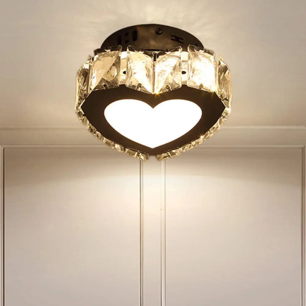 Modern Led Crystal Flush Light For Hallways With Chrome Finish / Loving Heart