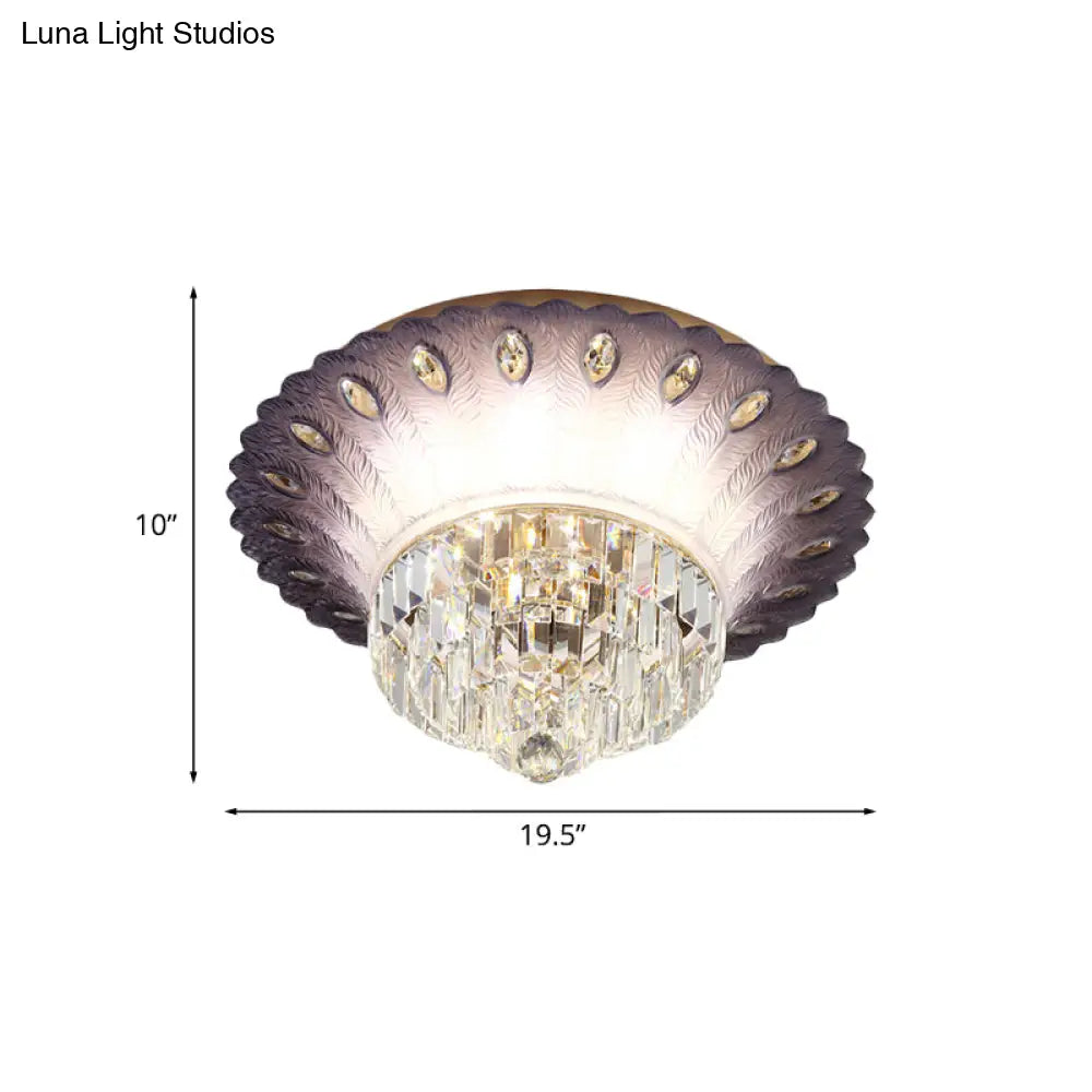 Modern Led Crystal Flush Light - Purple Tiered Round Design 19.5/23.5 Diameter Bedroom Ceiling Lamp