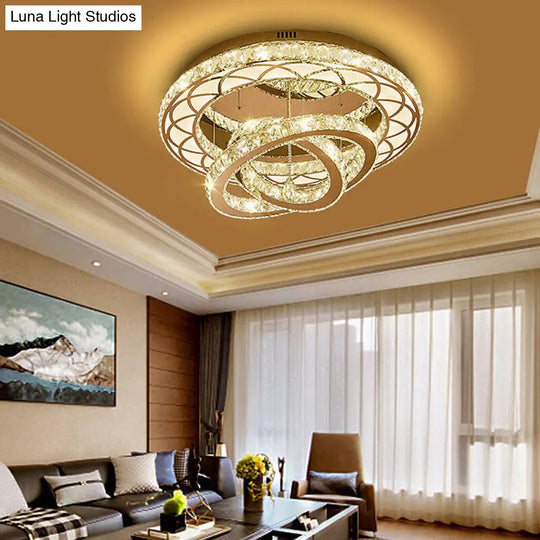 Modern Led Crystal Flush Mount Ceiling Lamp In Chrome - 23.5/31.5 Wide Ring Ideal For Living Room /