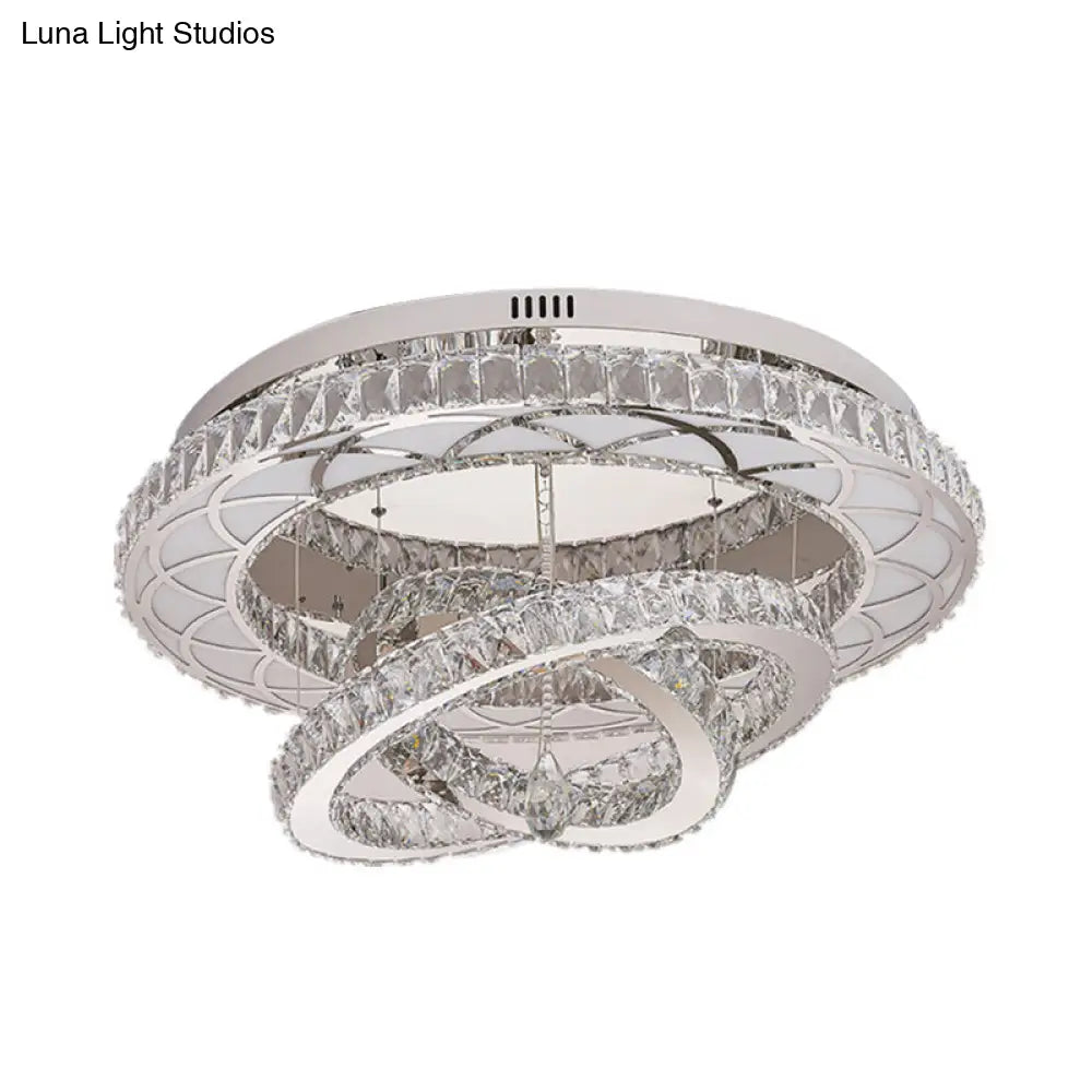 Modern Led Crystal Flush Mount Ceiling Lamp In Chrome - 23.5’/31.5’ Wide Ring Ideal For Living Room