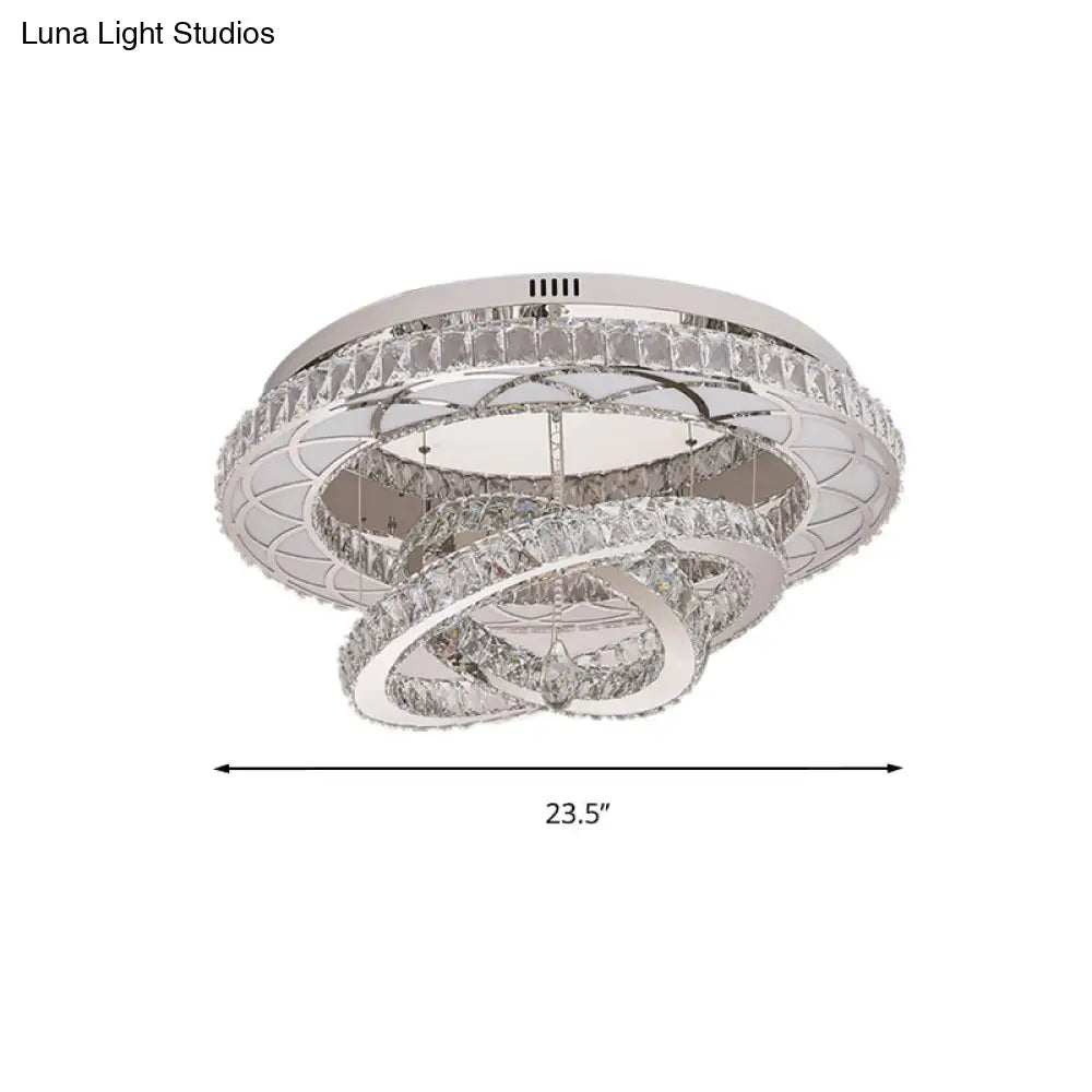 Modern Led Crystal Flush Mount Ceiling Lamp In Chrome - 23.5’/31.5’ Wide Ring Ideal For Living Room