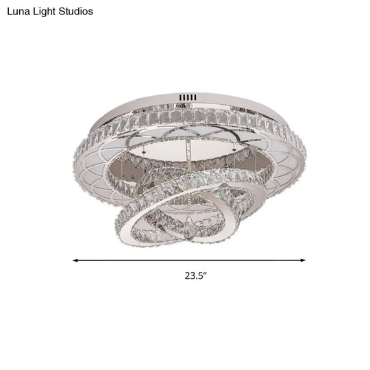 Modern Led Crystal Flush Mount Ceiling Lamp In Chrome - 23.5’/31.5’ Wide Ring Ideal For Living Room