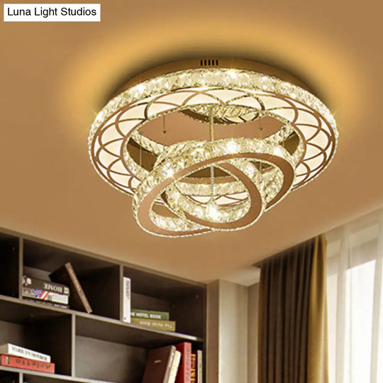 Modern Led Crystal Flush Mount Ceiling Lamp In Chrome - 23.5’/31.5’ Wide Ring Ideal For Living Room