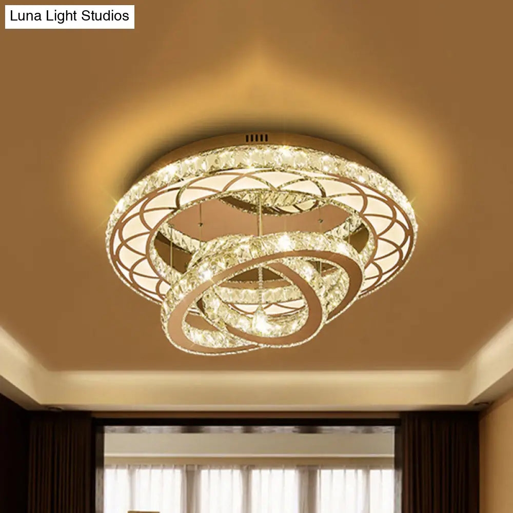 Modern Led Crystal Flush Mount Ceiling Lamp In Chrome - 23.5’/31.5’ Wide Ring Ideal For Living Room