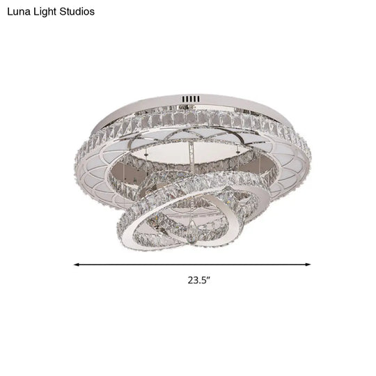 Modern Led Crystal Flush Mount Ceiling Lamp In Chrome - 23.5/31.5 Wide Ring Ideal For Living Room