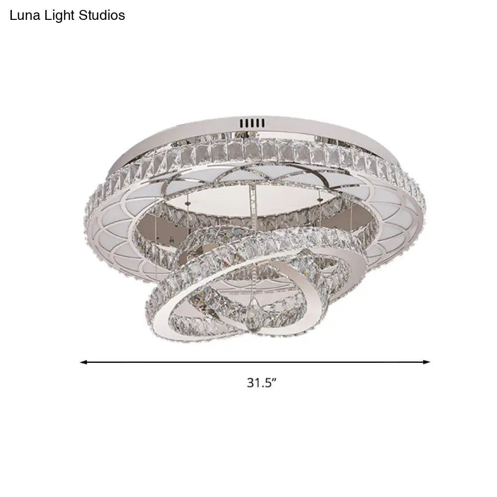 Modern Led Crystal Flush Mount Ceiling Lamp In Chrome - 23.5’/31.5’ Wide Ring Ideal For Living Room