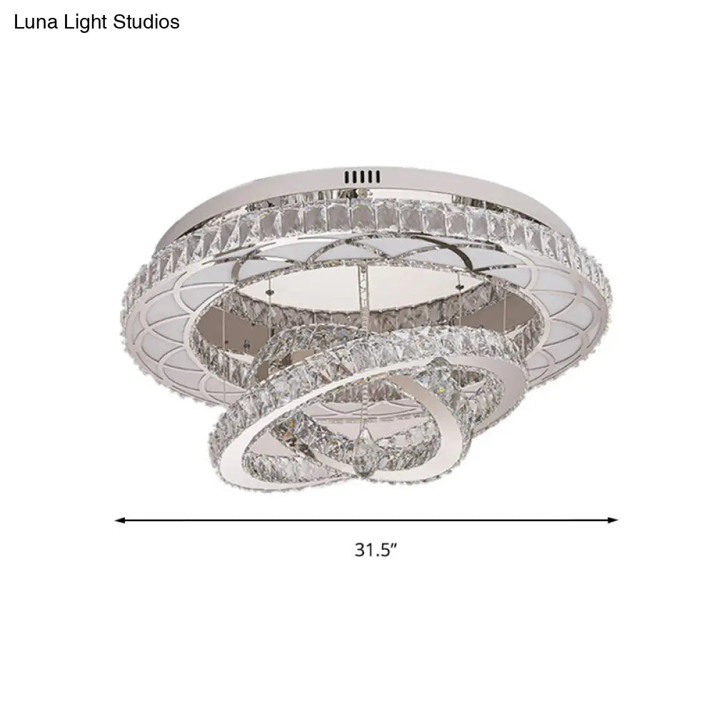 Modern Led Crystal Flush Mount Ceiling Lamp In Chrome - 23.5/31.5 Wide Ring Ideal For Living Room