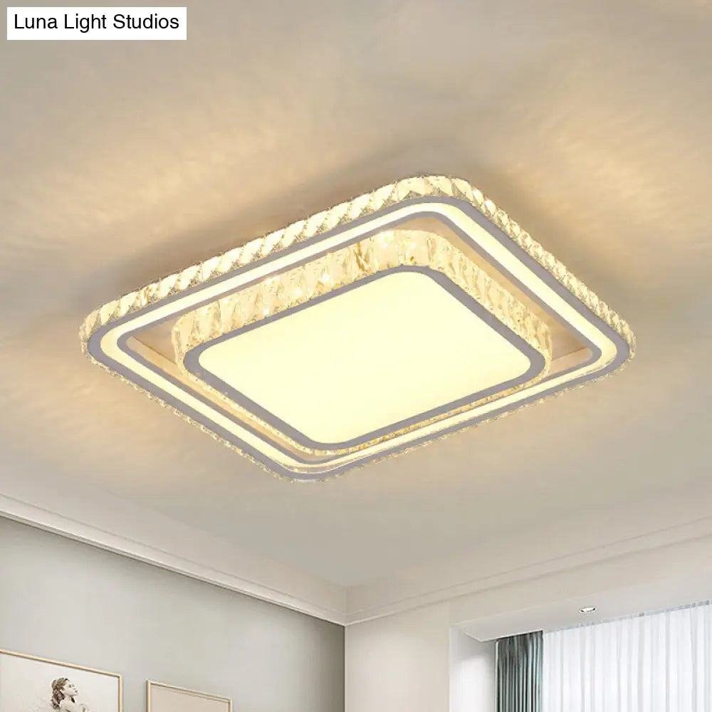 Modern Led Crystal Flush Mount Ceiling Lamp In White