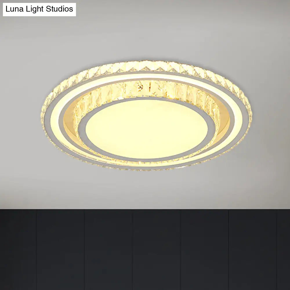 Modern Led Crystal Flush Mount Ceiling Lamp In White / Round