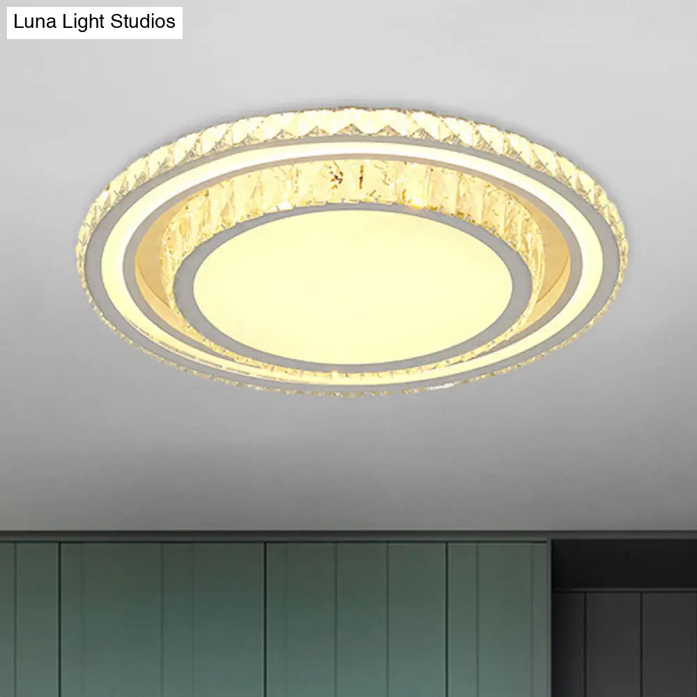 Modern Led Crystal Flush Mount Ceiling Lamp In White