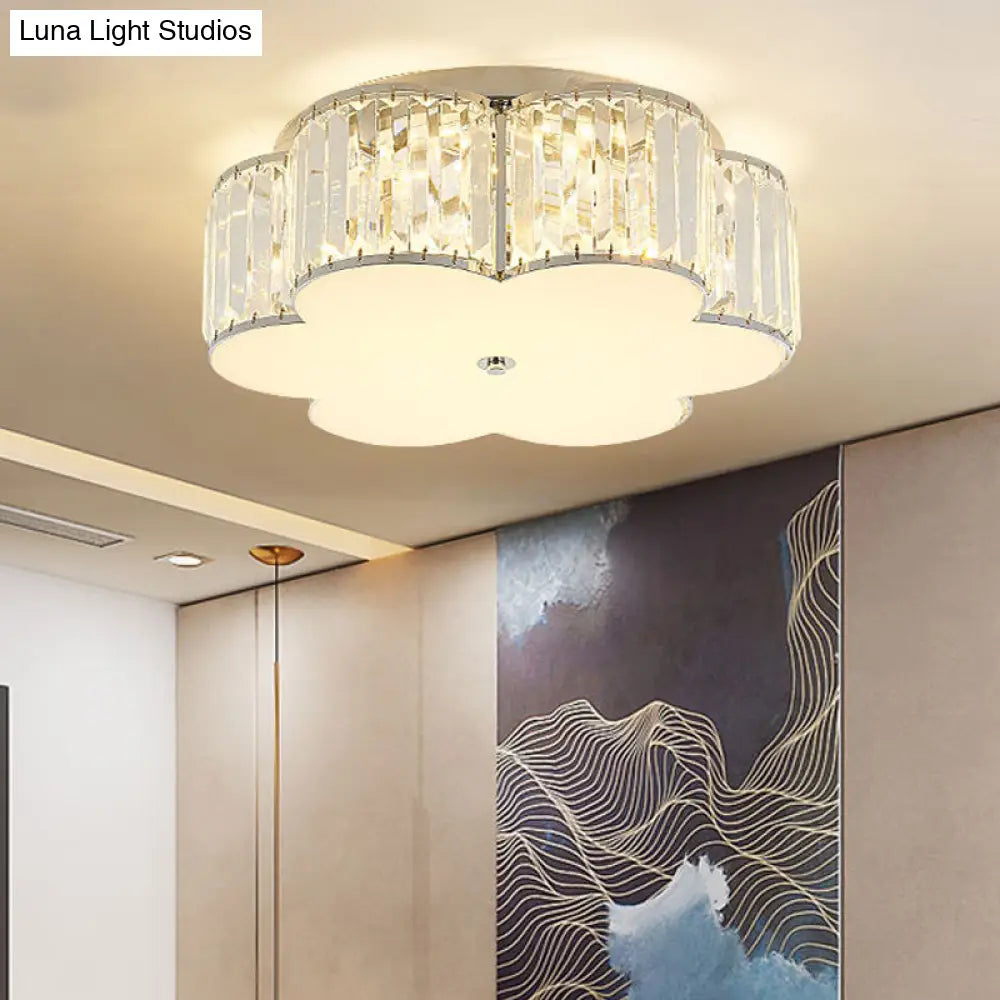 Modern Led Crystal Flush Mount Ceiling Lamp In White With Acrylic Diffuser