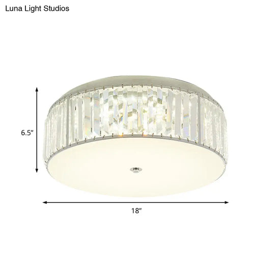 Modern Led Crystal Flush Mount Ceiling Lamp In White With Acrylic Diffuser