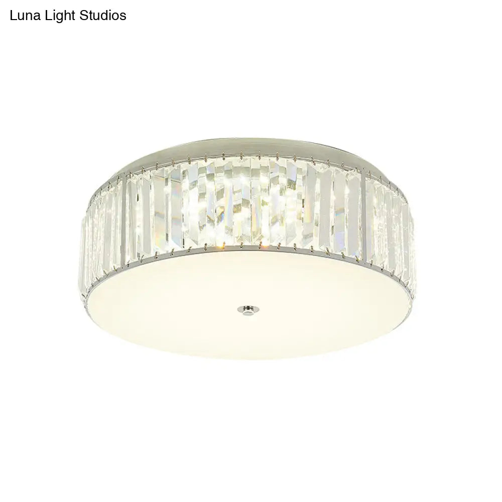 Modern Led Crystal Flush Mount Ceiling Lamp In White With Acrylic Diffuser