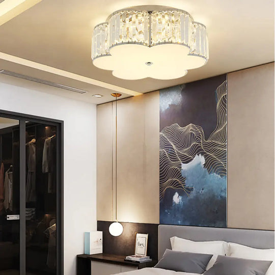 Modern Led Crystal Flush Mount Ceiling Lamp In White With Acrylic Diffuser / Flower